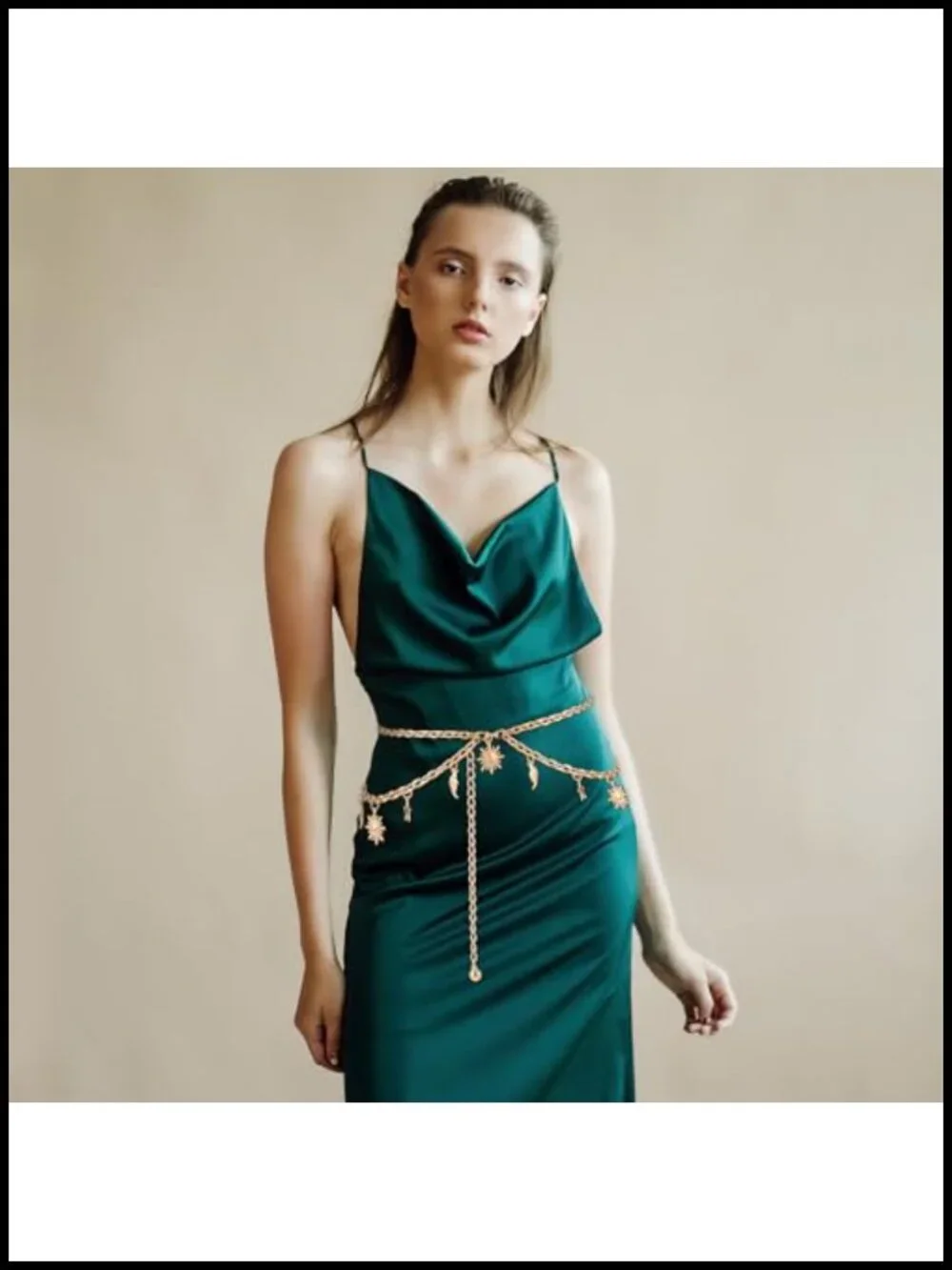 Double Layer Women's Metal Chain Belt Adjustable Waist Link Belt for Dresses